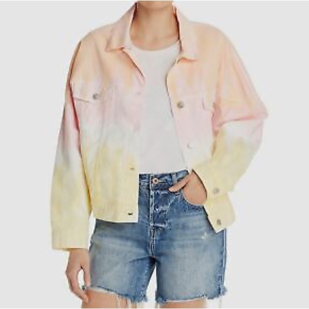 SUNSET + SPRING DENIM OMBRÉ TIE DYE OVERSIZED CROPPED JACKET NWT SZ MEDIUM
